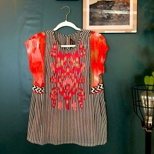 Anthropologie Ranna Gill red black and white striped top size XS